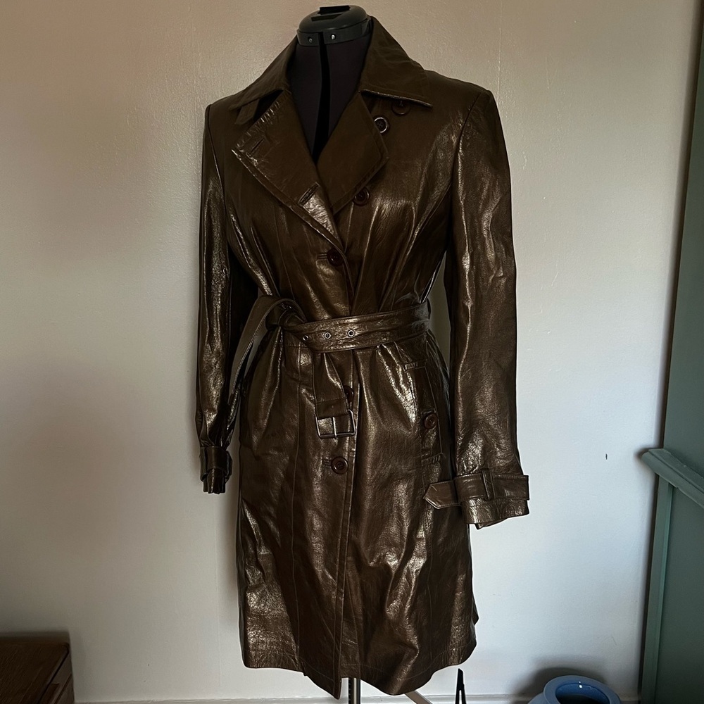 vintage leather trench coat - belted, metallic jacket